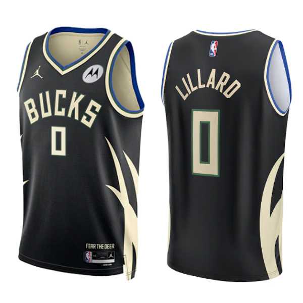 Men%27s Milwaukee Bucks #0 Damian Lillard Black Stitched Basketball Jersey Dzhi